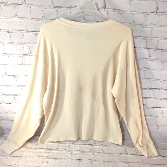 Good American Essentials Boyfriend Thermal Henley Waffle Knit Bone NWT 5/6 Sz 2X - Picture 2 of 11